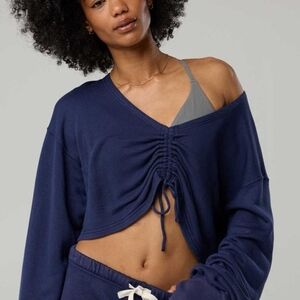 Aerie - Like New Navy Stretch Flex Terry Cinch Front Crewneck - M